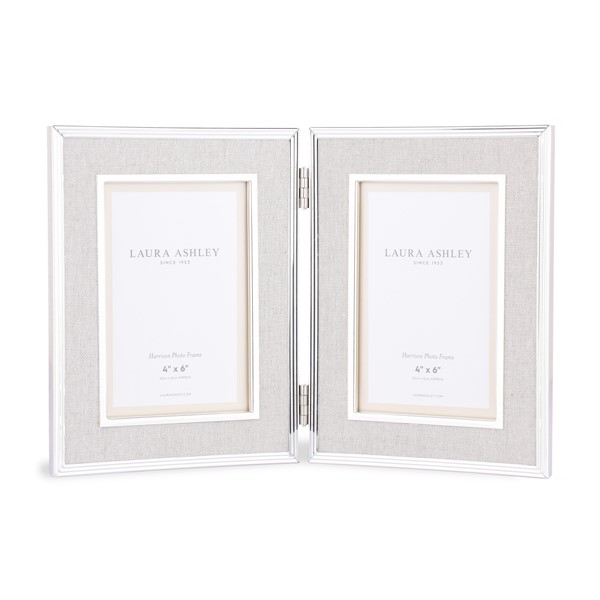 (image for) Harrison Double Photo Frame Polished Silver Linen 4" x 6"